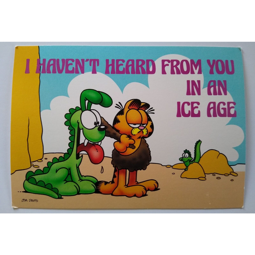 Garfield Cat Postcard Caveman Dog Dinosaur Ice Age Jim Davis 1978 Continental